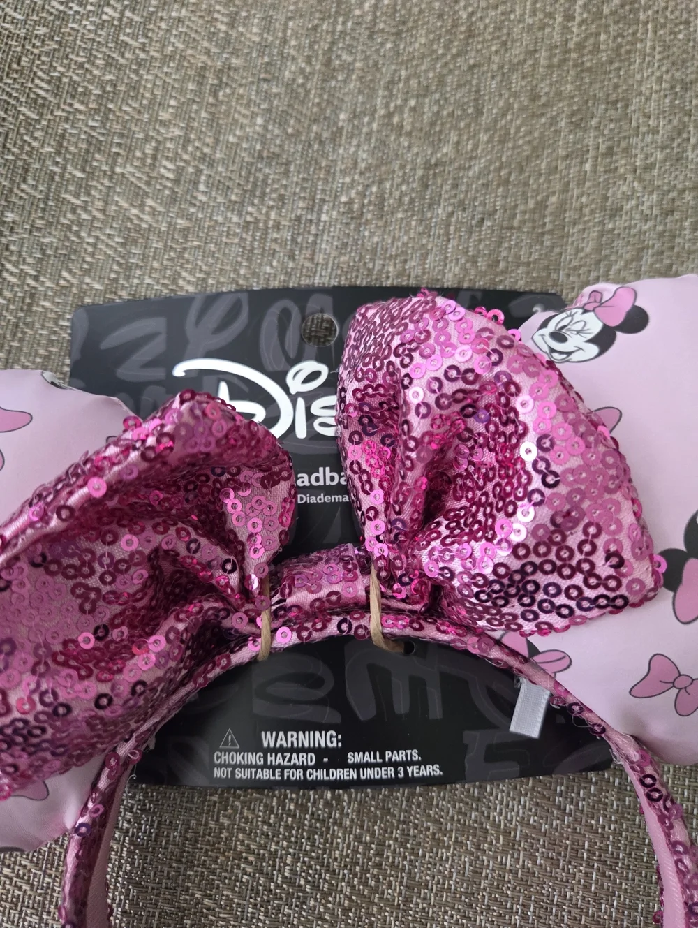 Disney Pink Minnie Mouse Sequin Bow Ear Headband